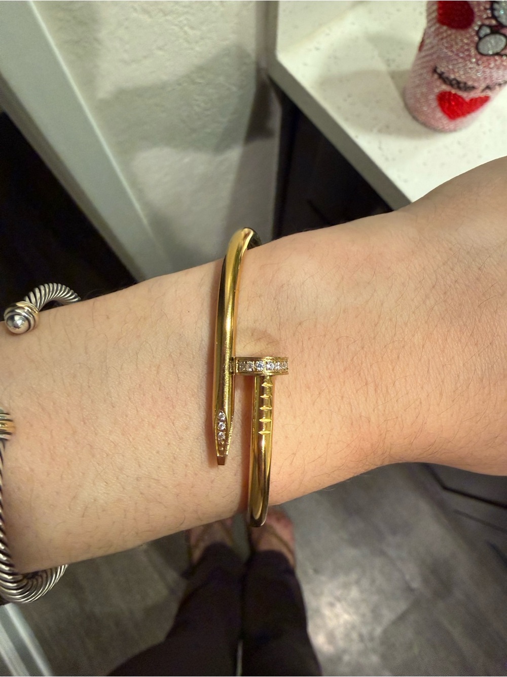 Gold-Tone Nail Cuff Bracelet with Crystal Accents - Picture 3 of 4